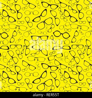 Seamless pattern with black glasses on yellow background Stock Vector
