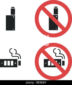 Vaping device not allowed forbidding sign. Vector icon illustration isolated on white Stock Vector