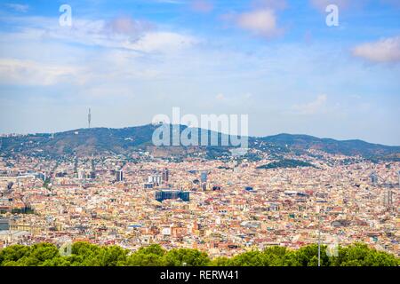 City panorama, City view, seen from Castell de Montjuïc, Montjuïc Castle, Barcelona, Catalonia, Spain Stock Photo