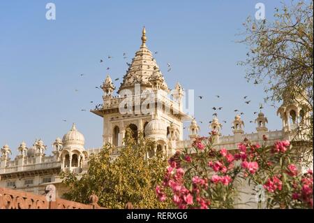 Jaswant Thada cenotaph, white marble memorial of Jaswant Singh II, Jodhpur, Rajasthan, India Stock Photo