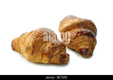 Two cryspy and fresh croissants on white Stock Photo