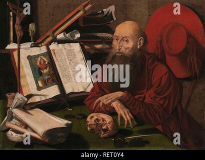 St Jerome in his study. Dating: c. 1535 - c. 1545. Measurements: support: h 80.5 cm × w 109 cm; d 7 cm. Museum: Rijksmuseum, Amsterdam. Author: Marinus van Reymerswale (attributed to). MARINUS VAN ROYMERSWAELE. REYMERSWAELE, MARIANUS VAN. Stock Photo