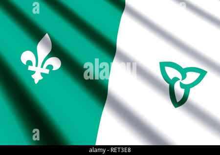 Franco-Ontarian waving and closeup flag illustration. Perfect for background or texture purposes. Stock Photo