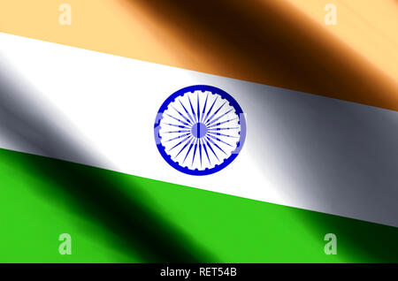 India stylish waving and closeup flag illustration. Perfect for background or texture purposes. Stock Photo