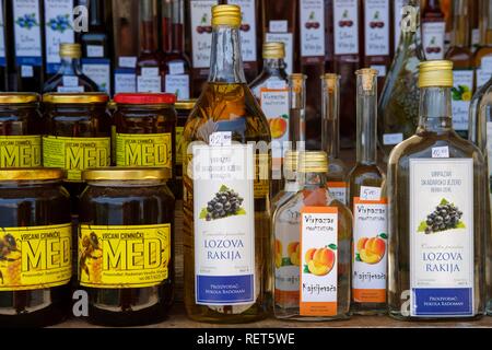 Street sale of local specialties, near Virpazar, Lake Skadar National Park, near Bar, Montenegro Stock Photo