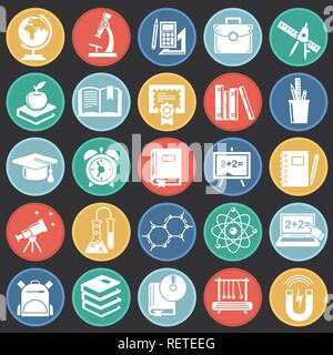 Education icons set on color circles black background for graphic and web design, Modern simple vector sign. Internet concept. Trendy symbol for website design web button or mobile app. Stock Vector
