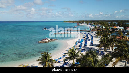 Drone shoot of bountiful beach on Caribbean island Princess Cay Stock Photo