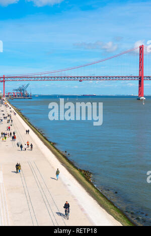 Ponte 25 de Abril, 25 April Bridge, former Salazar bridge, over the Tagus river, Lisbon, Portugal Stock Photo