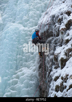 ice climber, Serrai di Sottoguda gorge, Dolomites, Italy Stock Photo