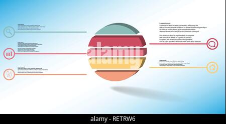3D illustration infographic template. The embossed ring is divided to five color parts. Object is arranged on blue white background. Color lines with  Stock Vector