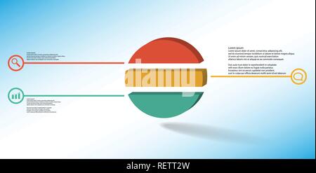 3D illustration infographic template. The embossed ring is divided to three color parts. Object is arranged on blue white background. Color lines with Stock Vector