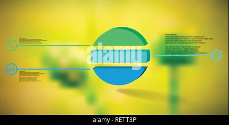 3D illustration infographic template. The embossed ring is divided to three color parts. Object is arranged on blurred photo background. Color lines w Stock Vector
