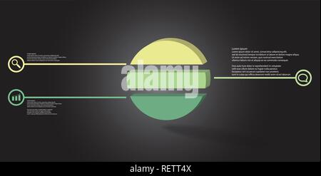 3D illustration infographic template. The embossed ring is divided to three color parts. Object is arranged on grey black background. Color lines with Stock Vector