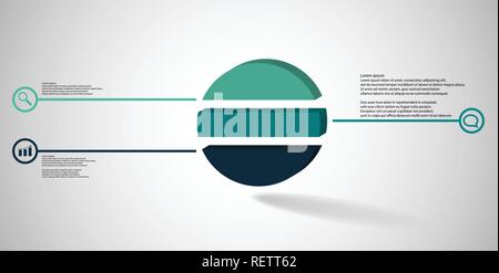 3D illustration infographic template. The embossed ring is divided to three color parts. Object is arranged on grey white background. Color lines with Stock Vector
