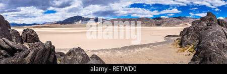 Panoramic view of the Racetrack Playa taken from the Grandstand, Death Valley National Park, California Stock Photo