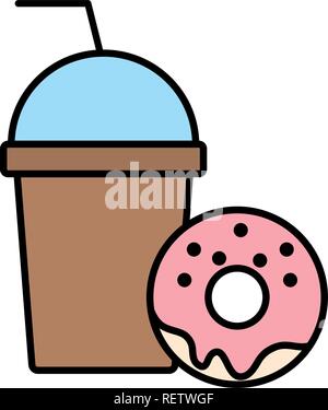 smoothie and sweet donut over white background, vector illustration Stock Vector