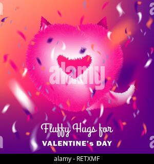 Cute instagram card with pink fluffy devil heart on disco party background Stock Vector