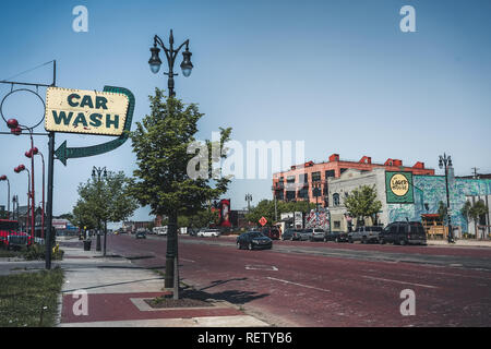 Detroit, Michigan, United States - October 2018 : View of Michigan Avenue in Corktown in Detroit in Michigan, USA. Detroit is the largest and most Stock Photo