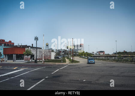 Detroit, Michigan, United States - October 2018 : View of Michigan Avenue in Corktown in Detroit in Michigan, USA. Detroit is the largest and most Stock Photo