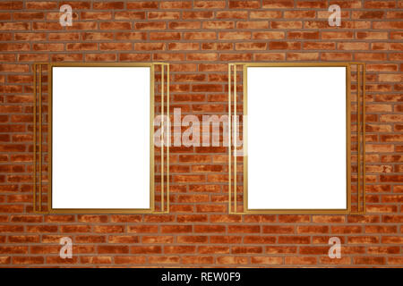 Two blank billboards attached to a buildings exterior brick wall. Stock Photo