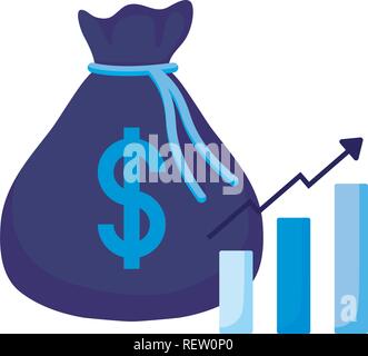 Money bag and bar chart over white background, vector illustration Stock Vector