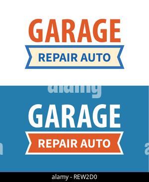Garage - repair auto service signboard on white and dark blue background. Vector template design of Garage emblem. Stock Vector