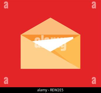 Icon of post letter symbol in flat style for email interface or logo isolated on red background - vector illustration Stock Vector