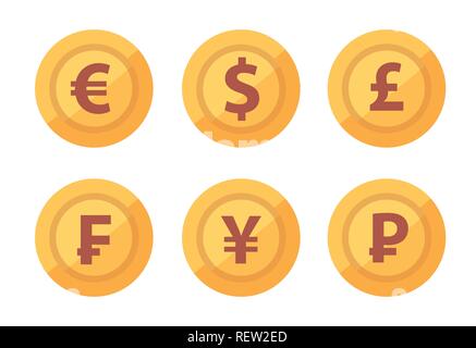 Set of currency coins icon isolated on white transparent background in vector. Stock Vector