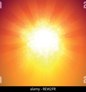 Background with Shiny burst in warm colors with rays of light - Great backdrop with copy space. Stock Vector