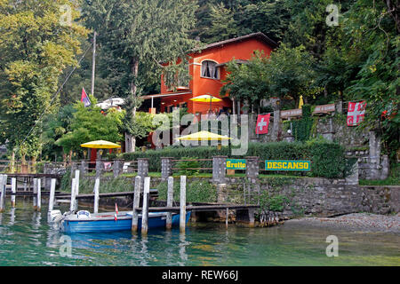 Switzerland Ticino Lugano Lake Lugano Swiss Alps lakeside Town of Gandria projects into lake lakeside Grotto Descanso cafe restaurant Stock Photo