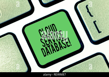 Conceptual hand writing showing Cloud Service Database. Business photo showcasing optimized virtualized computing environment Keyboard key Intention t Stock Photo