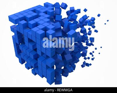 big cubic data block. made with smaller blue cubes. 3d pixel style vector illustration. Stock Vector