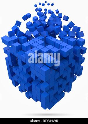 big cubic data block. made with smaller blue cubes. 3d pixel style vector illustration. Stock Vector