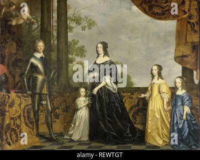 Frederick Henry, his Consort Amalia of Solms, and their Three Youngest Daughters. Portrait of Frederik Hendrik (1584-1647), Prince of Orange, his Wife Amalia van Solms (1602-1675) and their three youngest Daughters Albertina Agnes (1634-1696), Henrietta Catharina (1637-1708), and Maria (1642-1688). Dating: c. 1647. Measurements: support: h 267 cm × w 353.5 cm; d 5 cm. Museum: Rijksmuseum, Amsterdam. Author: GERARD VAN HONTHORST. Stock Photo