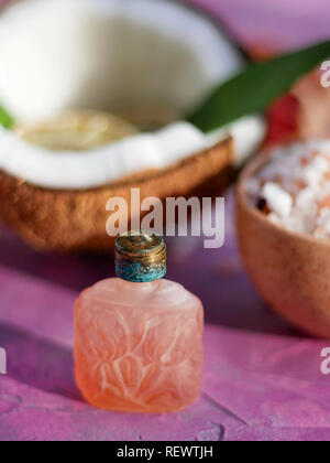 An old vintage pink glass perfume bottle Stock Photo