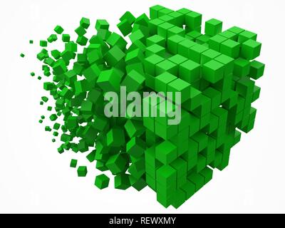 big cubic data block. made with smaller green cubes. 3d pixel style vector illustration. Stock Vector