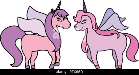 Magic unicorns over white background, vector illustration Stock Vector