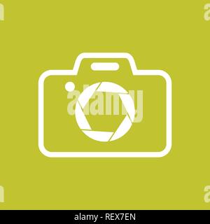 Camera Shape with Shutter Symbol Colored Background Vector Graphic Logo Design Stock Vector