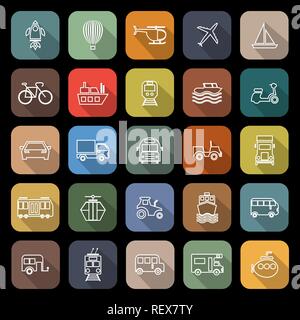 Vehicle line flat icons with long shadow, stock vector Stock Vector