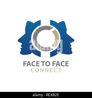 Face to face human character connect logo concept design. Symbol graphic template element vector Stock Vector