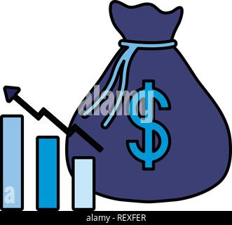 Money bag and bar chart over white background, vector illustration Stock Vector