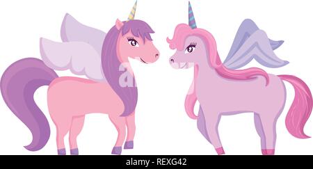Magic unicorns over white background, vector illustration Stock Vector