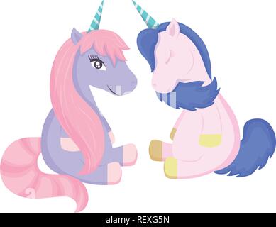 Magic unicorns over white background, vector illustration Stock Vector