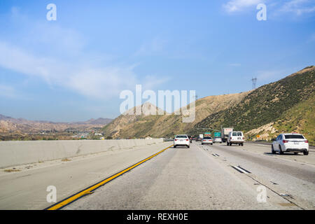 March 16, 2017 - Los Angeles/CA/USA - Driving on the freeways of Los Angeles county through the mountains Stock Photo