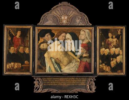 Memorial Triptych, formerly called the Gertz Memorial Triptych, with the Lamentation (central panel), nine male Donor Portraits with Saint John the Evangelist (left wing, inner), nine female Donor Portraits with the Virgin and Child (right wing, inner), Saint Peter (left wing, outer) and Saint Mary Magdalene (right wing, outer). Dating: after c. 1527. Place: Nederlanden. Measurements: support: h 84 cm (centre panel) × w 105.3 cm (centre panel) × h 86 cm (left wing) × w 46 cm (left wing) × h 86 cm (right wing) × w 46 cm (right wing); h 177 cm × w 246 cm × d 6.5 cm. Museum: Rijksmuseum, Amsterda Stock Photo