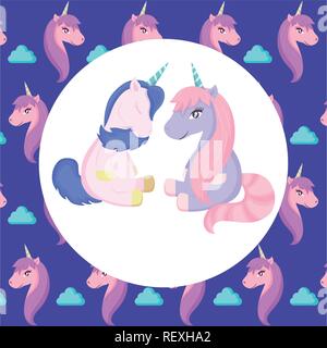 Magic unicorns over white background, colorful design. vector illustration Stock Vector