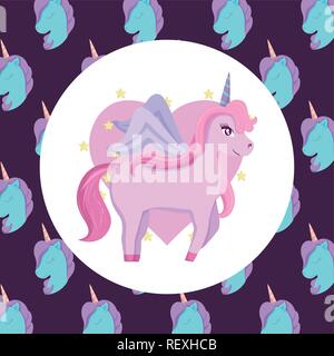 Magic unicorns over white background, colorful design. vector illustration Stock Vector