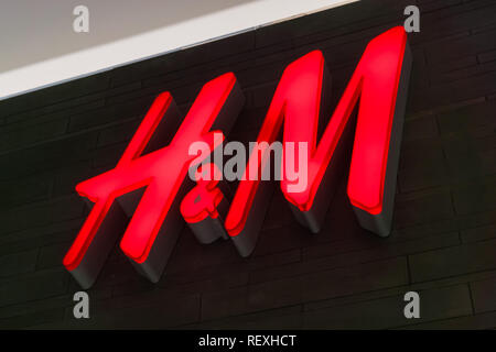 August 4, 2017 Milpitas/CA/USA - H&M logo at the store located in Great Mall, San Francisco bay area Stock Photo