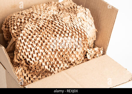 paper filler box brown perforated bunched recyclable opened package alamy similar