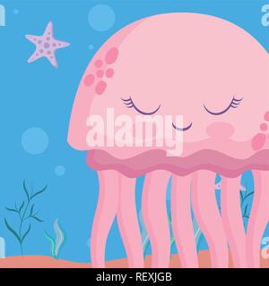 cute jellyfish icon over white background, vector illustration Stock Vector